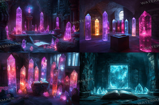 Cursed Crystal Chamber Backdrops, Fantasy Glowing Cave Digital Background, Magical Gemstone Cavern Photo Booth Prop, Dark Purple Scene