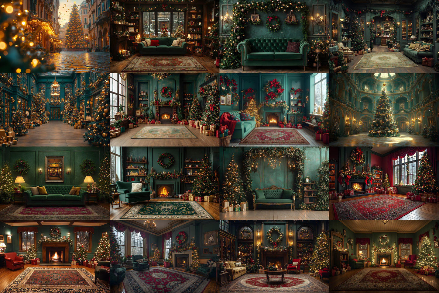 Green Christmas Backdrops, Christmas Background, Christmas Scene, Digital Christmas Wallpapers, Photoshop, Photography Backdrops - 3:2 Ratio