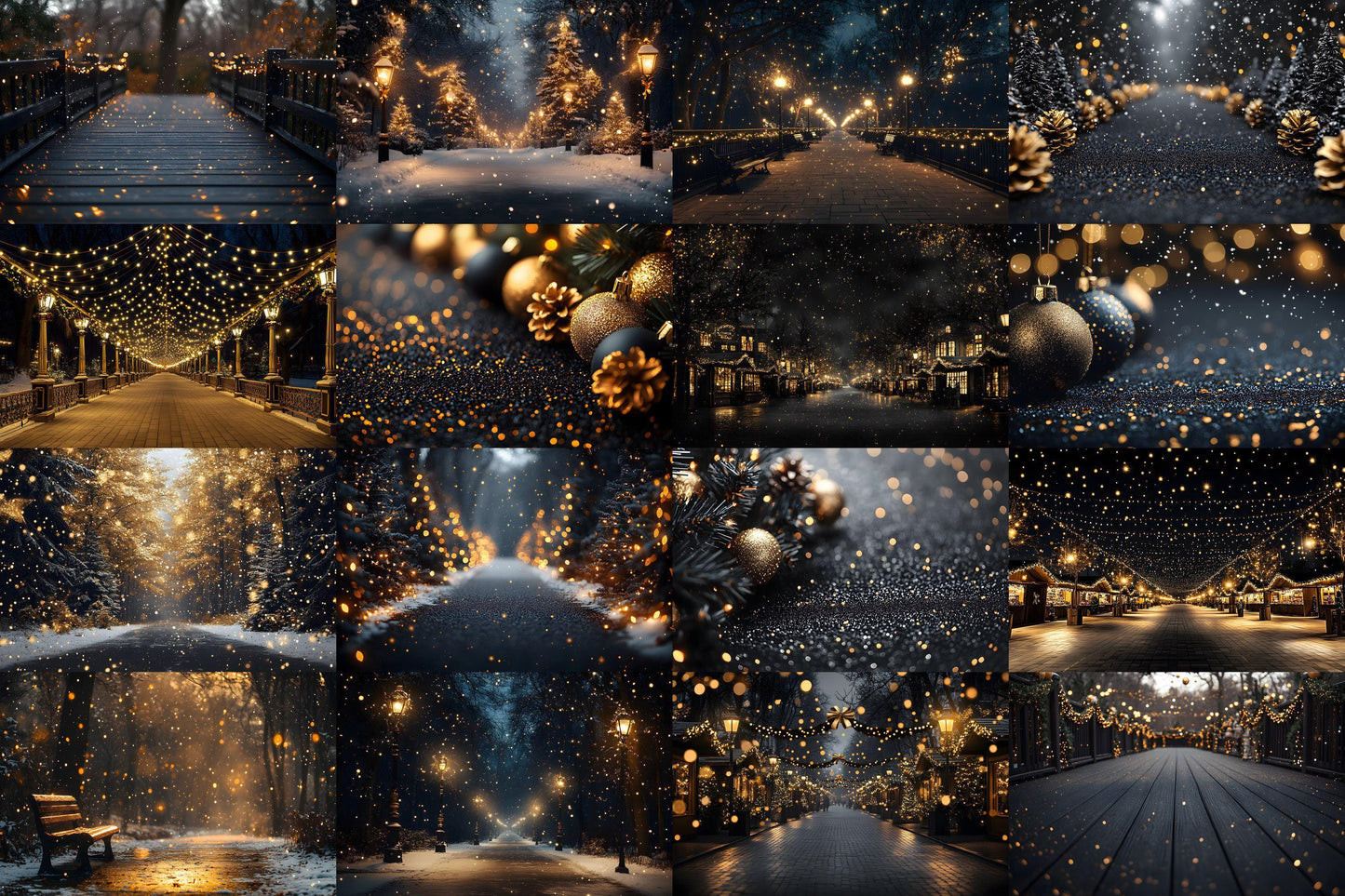 Black and Gold Christmas Backdrops: Luxury Christmas Background, Xmas, Photography Backdrops - Photoshop Digital Backdrops and Overlays