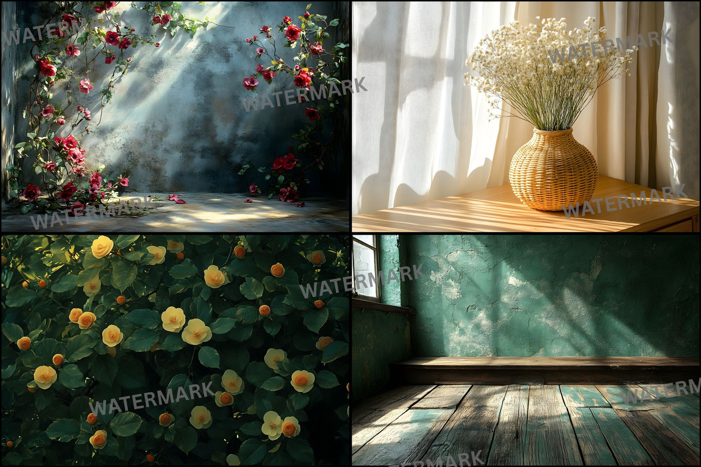 Vintage Sunlit Room Digital Backdrop, Wallpaper Backgrounds, Photography, Dreamy Photo Booth, High-Res Images