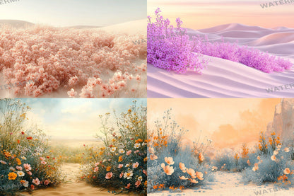 Modern Desert Bloom Backdrops, Boho Southwestern Digital Backgrounds, Pastel Floral Photography Props, Arid Landscape Composites