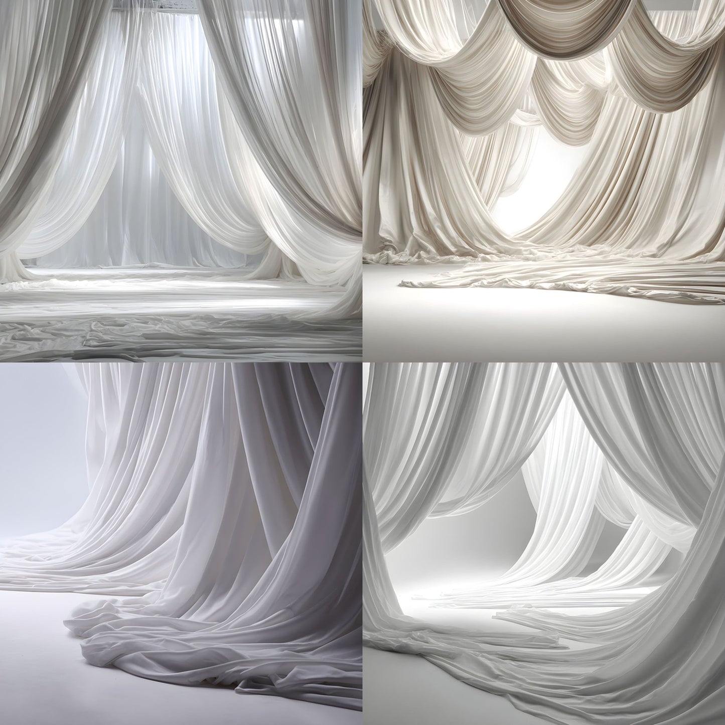 White Fabric Draped Floor Digital Backdrop, Photography Background for Newborns, Product Photography, Square RatioTexture, Wrinkled Cloth Fabric