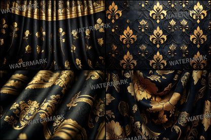 Black Gold Brocade Curtains Digital Backdrop, Elegant Photography Background, Luxury Portrait Photo Booth, Printable Fabric Texture, Ratios