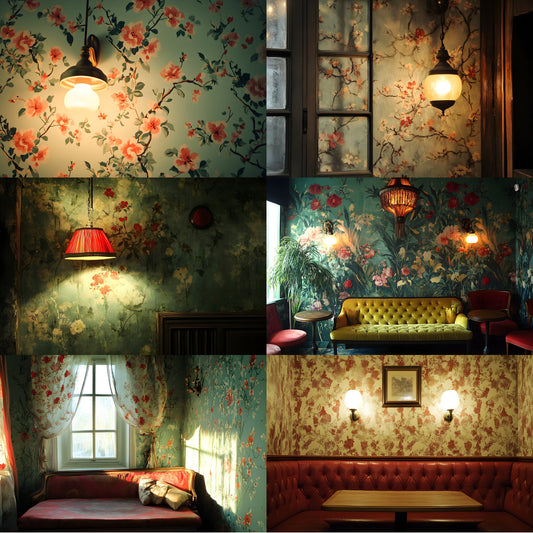 Vintage Wallpaper Room Digital Backdrop, Photography Backgrounds, Antique Interior Photo Prop, High-Res Image for Photographers