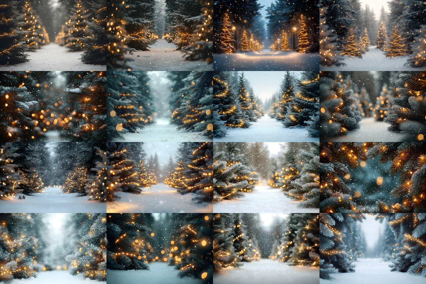 Snowy Forest Backdrops for Winter Photography, Holiday Scenes, and Photoshop Overlays, Christmas Lighting Backgrounds, Winter Backdrops