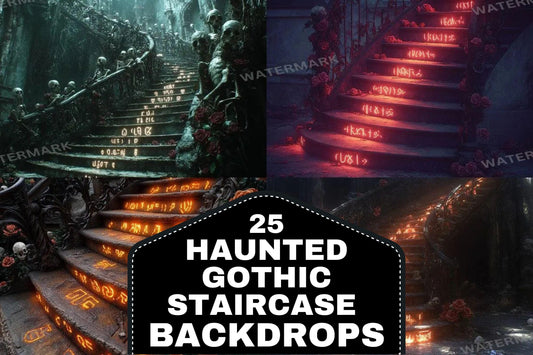 Gothic Photography Backdrops - Photoshop - Halloween Backgrounds - Master Overlay - Photo Editing - Gothic Staircase - Skeleton - Gothic