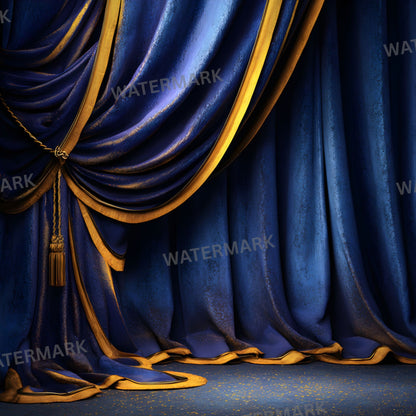 Sapphire Blue Gold Curtain Backdrop, Elegant Photography Background, Digital Download for Stunning Portraits, Wedding & Party Photo Booths, Square Image