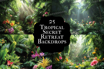Tropical Secret Retreat Backdrop: PNGs for Exotic Island Photo Editing, Hidden Jungle Paradise Scenes, Lush Summer Digital Backdrops.