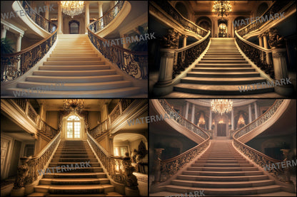 Grand Staircase Digital Backdrop, Interior Photography Background, Elegant Chateau Stairwell, Fantasy Castle Photo, Historic Hallway