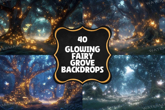 Glowing Fairy Grove Backdrops for Photographers  Designers - Warm Aesthetic PNGs