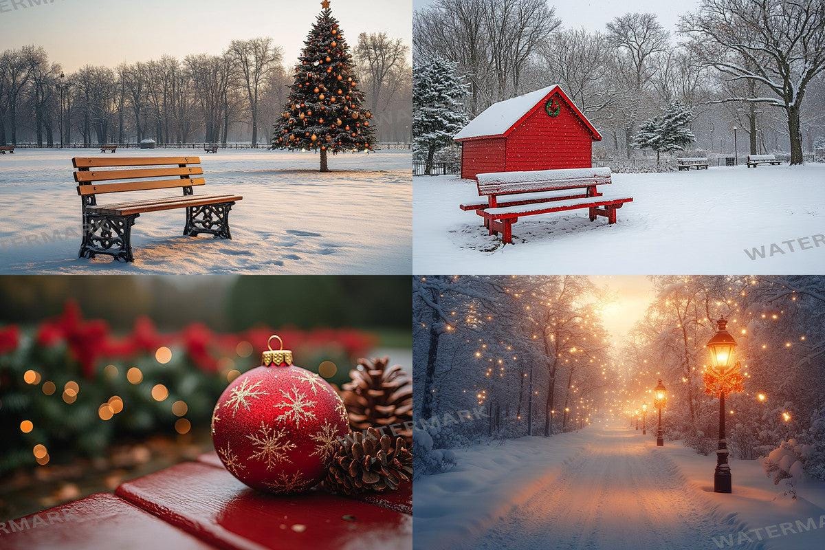 Christmas Park Scene Backdrops for Photography Overlay - Warm  Inviting Aesthetic 00x00px