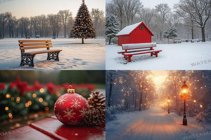 Christmas Park Scene Backdrops for Photography Overlay - Warm  Inviting Aesthetic 00x00px