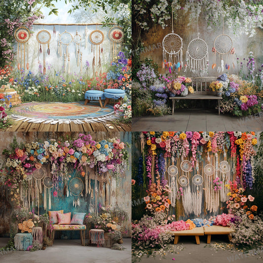 Bohemian Wedding Backdrop with Dreamcatchers | Floral & Macrame Wedding Decor | Boho Chic Ceremony, Reception Backdrops, Maternity Backdrops
