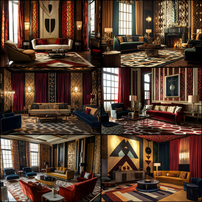 Art Deco Living Room Digital Backdrop, Elegant Interior Background for Photography, Virtual Photo Studio, Zoom Meeting, and Creative Composites