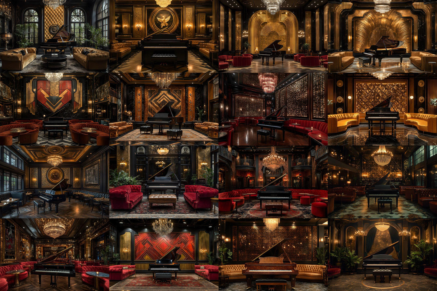Jazz Lounge Luxe Backdrops | Art Deco Luxury Piano Backgrounds | Elegant Vintage Jazz Club Scene | Bar Interior | Digital Backdrops