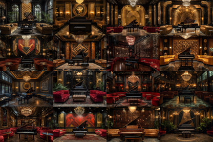 Jazz Lounge Luxe Backdrops | Art Deco Luxury Piano Backgrounds | Elegant Vintage Jazz Club Scene | Bar Interior | Digital Backdrops