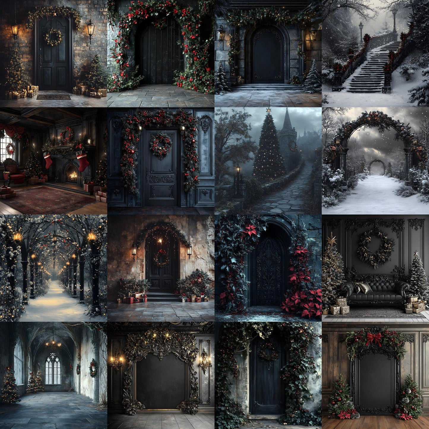 Gothic Christmas Backdrop, Digital Backdrop, Master Overlays, Gothic Black Christmas Backdrop, Festive Digital Download Christmas Background