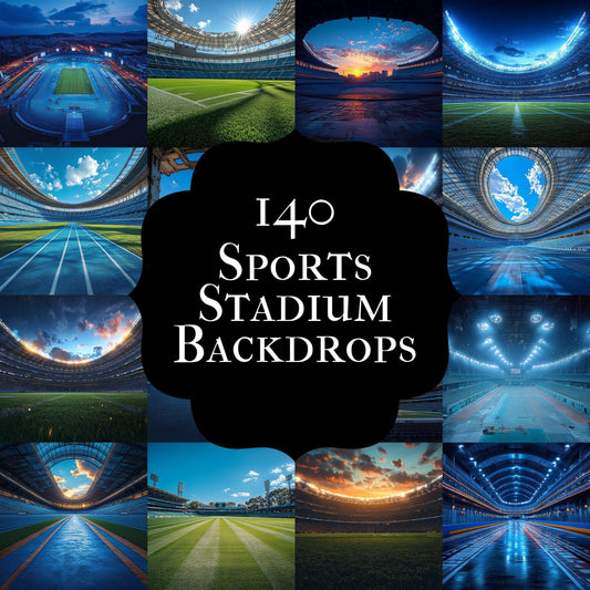Sports stadium digital backdrops, PNG overlays for team portraits, football field photo scenes, game day composite photography props.