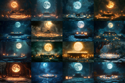 Moonlit Spellcasting Backdrops, Mystical Night Magic Circles, Enchanted Landscapes, Sorcerer Aesthetic, Digital Fantasy Backgrounds