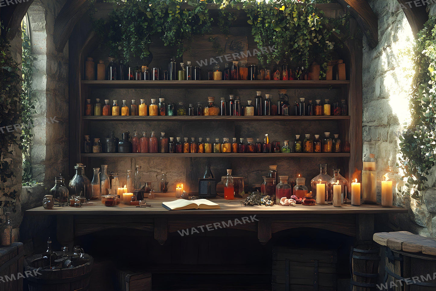 Potion Sanctuary Backdrops, Witchy Apothecary Digital Backgrounds, Magical Alchemy Lab, Enchanted Potion Room, Mystic Fantasy Aesthetic