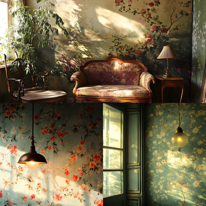 Vintage Wallpaper Room Backdrops, Photography Backgrounds, Digital Download for Portrait Photography,Texture Photo Booth