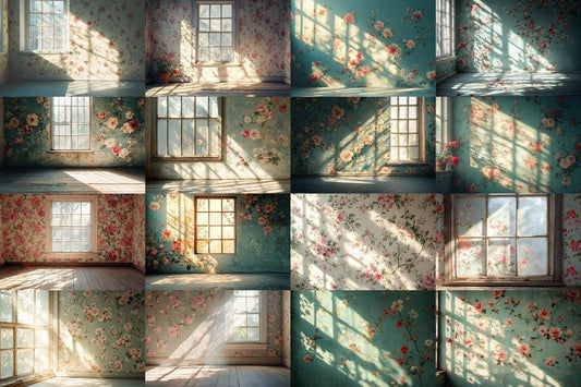 Vintage Floral Wallpaper Backdrops - Textured PNG Designs for Digital Artists Photographers  Designers