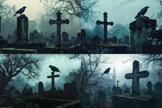 Gothic Cemetery Backdrops - 1High-Resolution PNG Designs 00x00px for Dark Gothic Aesthetic  Commercial Use - Gothic Bird Crow Backdrop