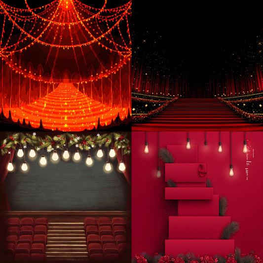 Theater Stage Digital Backdrop, Red Stairs Photography Background for Dramatic Portraits, Square Format, High Resolution Image for Composites