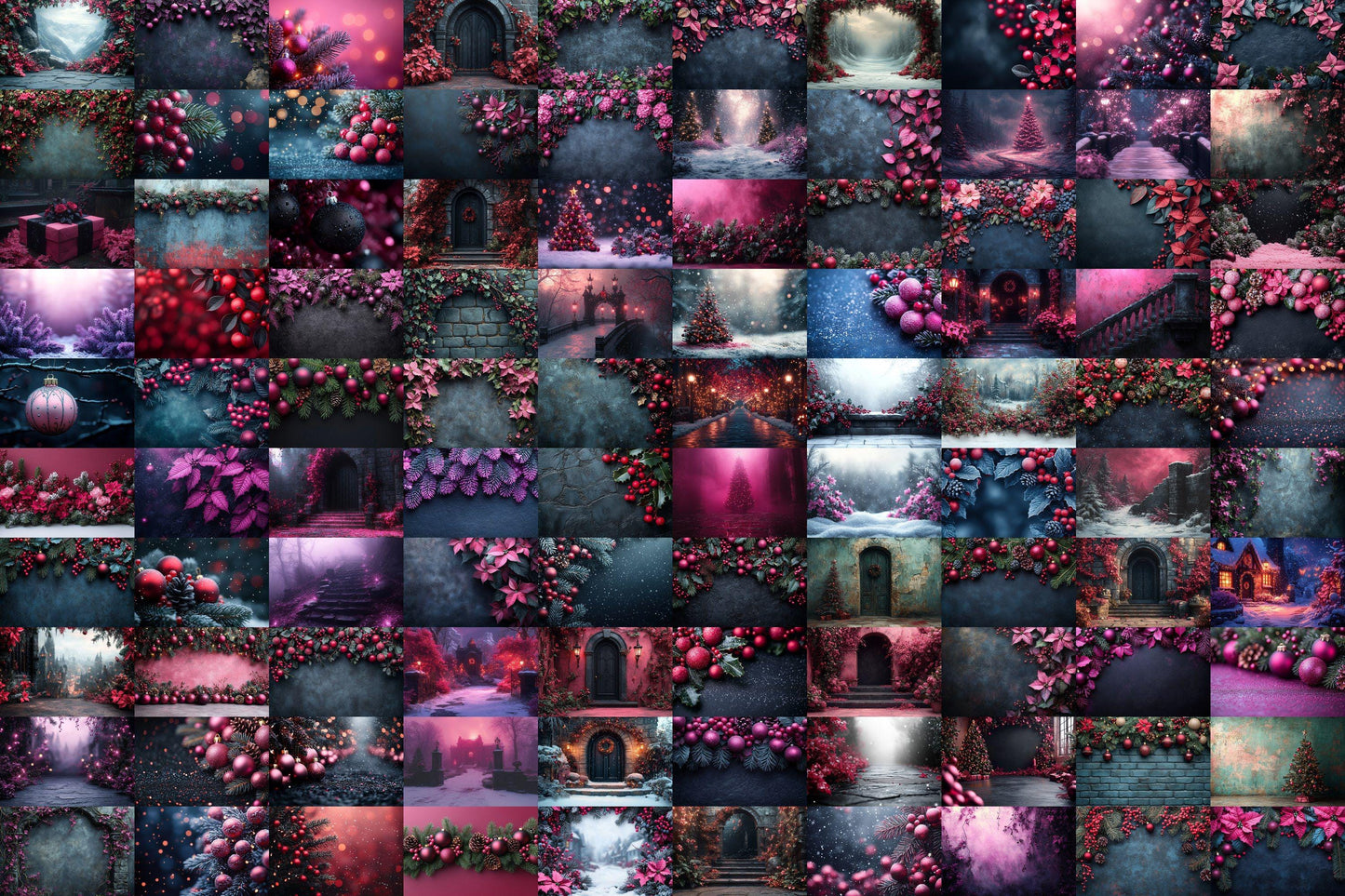 Black Gothic Christmas Digital Backdrop - Dark Photography Background - Photoshop Overlays - Gothic Christmas Backdrops