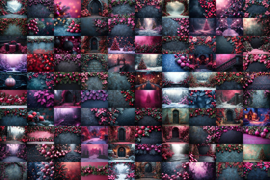 Black Gothic Christmas Digital Backdrop - Dark Photography Background - Photoshop Overlays - Gothic Christmas Backdrops
