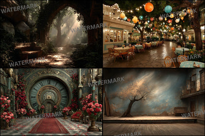 Alice in Wonderland Backdrop Bundle, Whimsical Digital Backgrounds for Photography, Fantasy Portrait Photography, Storybook Theme, Ratio