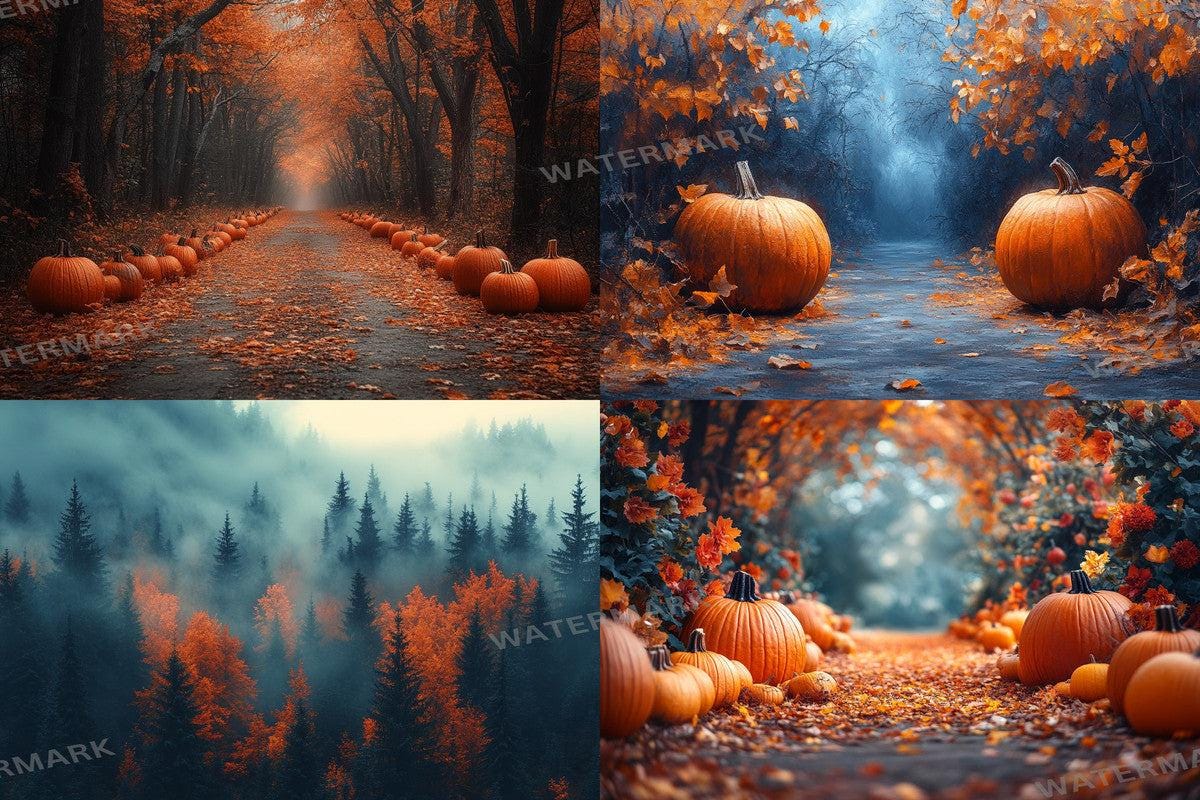 Halloween Forest Scene Photography Backdrops - 4High-Resolution PNG Backgrounds for Photoshop - Master Overlay for Creative Photo Editing