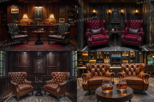 Cigar Lounge Haven Backdrops | Photoshop | Vintage Gentleman���������s Club Digital Backgrounds | Luxurious Leather Interiors | Dark Academia