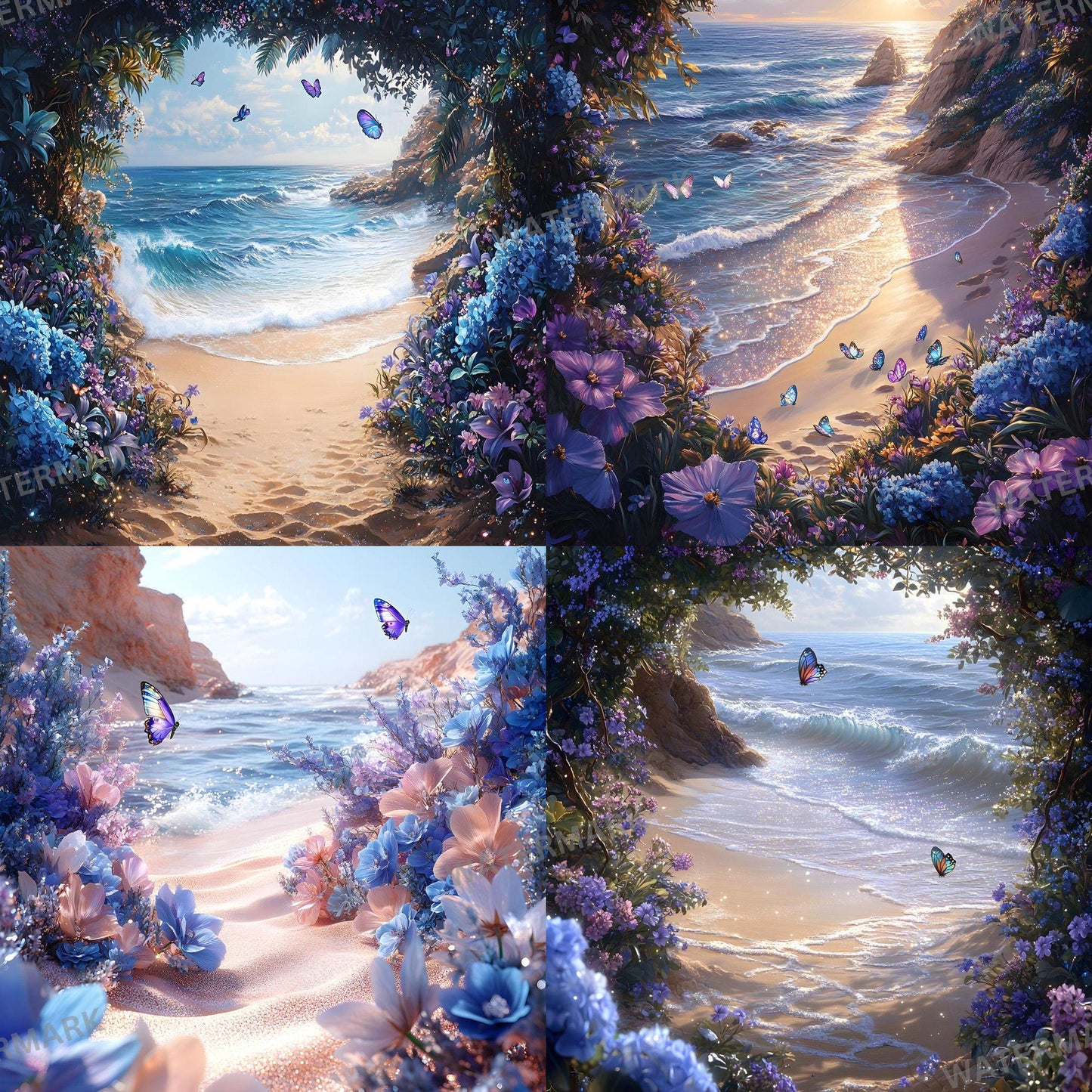 Shimmering Shoreline Backdrops - Digital Beach Backgrounds for Photography, Photoshop Overlays, Portraits, Products - Tropical Backdrops