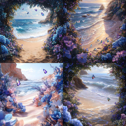 Shimmering Shoreline Backdrops - Digital Beach Backgrounds for Photography, Photoshop Overlays, Portraits, Products - Tropical Backdrops