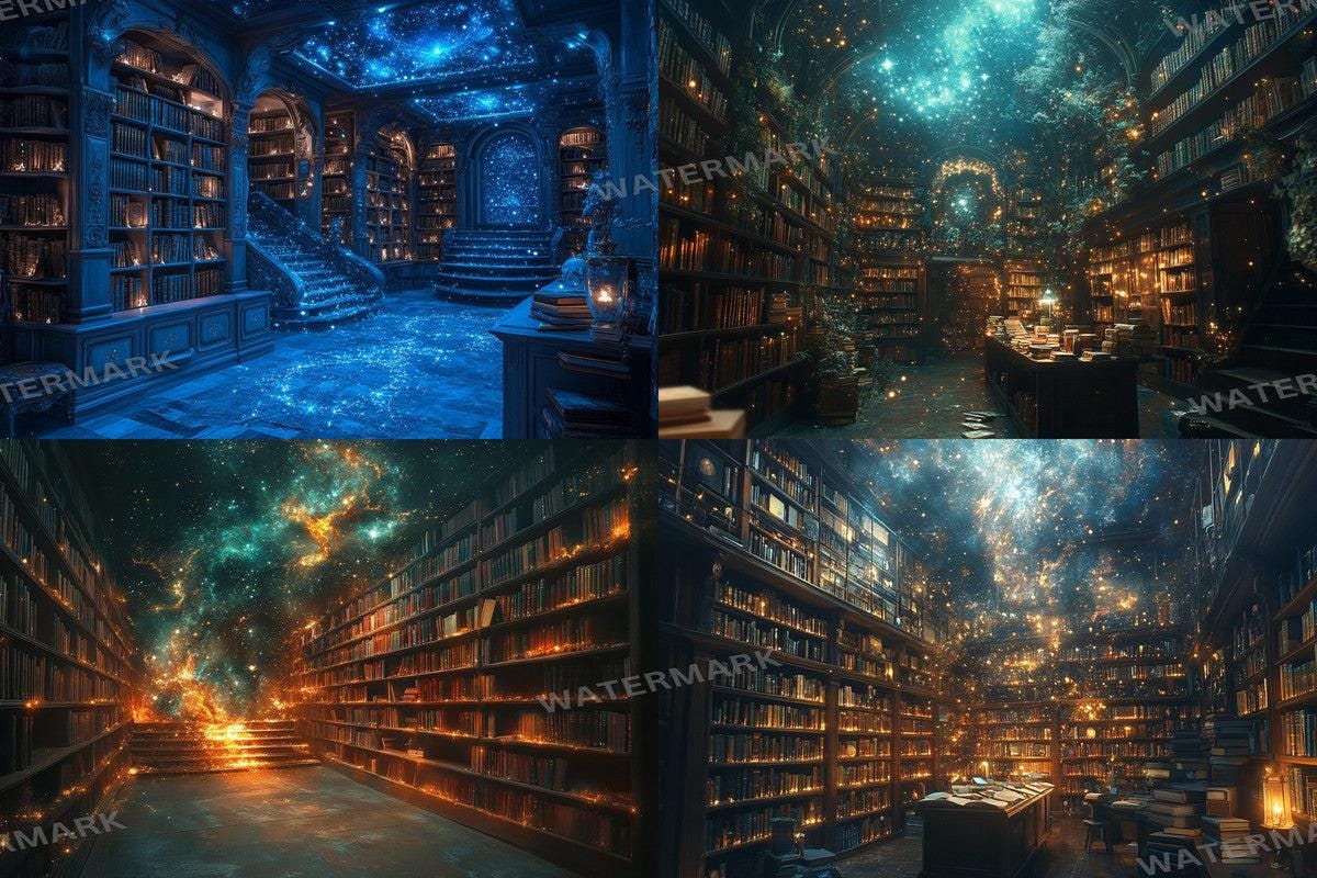 Celestial Library Dream Backdrops for Digital Art  Photography - Warm Inviting Aesthetic PNGs 00x00px