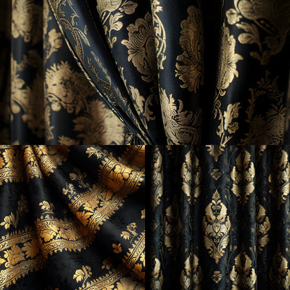 Black Gold Brocade Curtains Digital Backdrop, Elegant Photography Background, Luxury Portrait Photo Booth, Printable Fabric Texture, Ratios