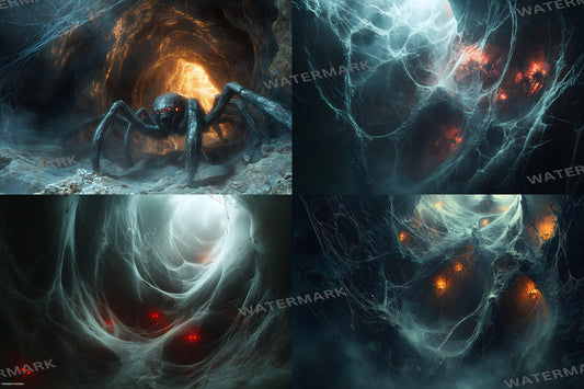 Spider's Lair Backdrops | Dark Cavern | Haunted Webs | Creepy Atmosphere | Digital Backgrounds