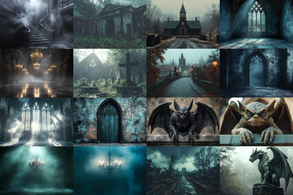 Gothic Backdrops for Photography, Dark Digital Backgrounds, Spooky Photoshop Overlays, Halloween Backdrops, Gothic Scenes & PNG Overlays