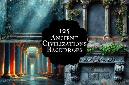 Ancient Civilizations Backdrop: 1PNGs - Historical Ruin Photography, Lost Empire Archaeological Scene, Old World Temple Digital Backdrop