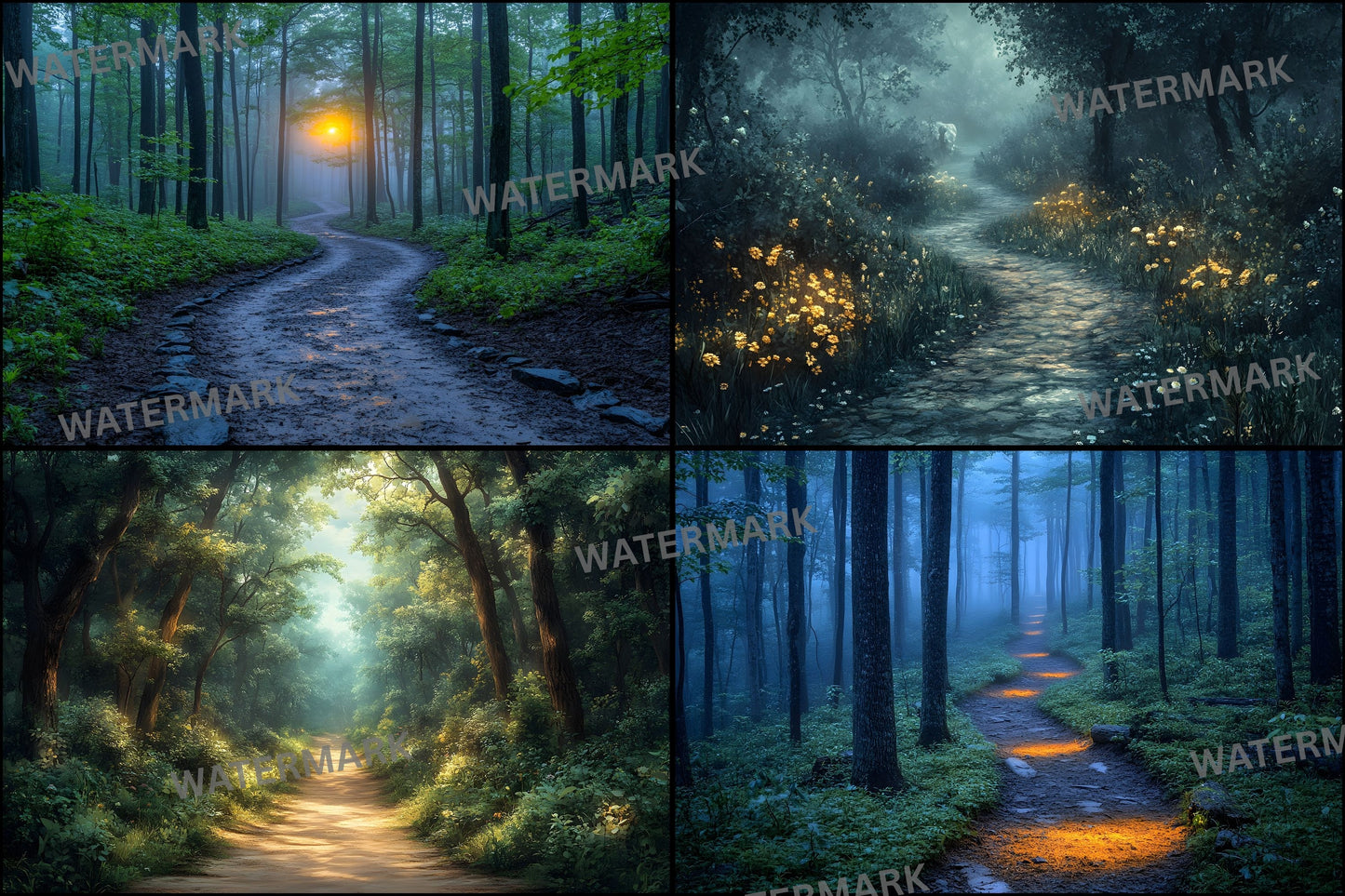 Wooded Trail Dusk Digital Backdrop, Enchanted Forest Background, Photography, Scenic Photo Overlay, Fantasy Portrait, Nature Scene
