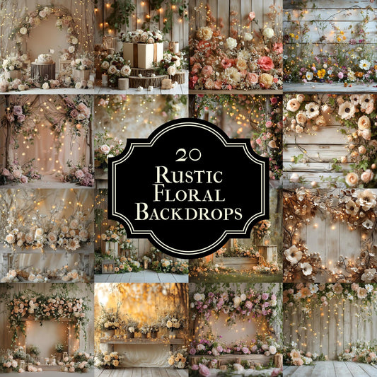Rustic Floral Digital Backdrops for Photoshop Composites & Digital Art - Instant Download Master Overlays, Vintage Floral Backgrounds
