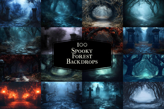 Spooky Forest Backdrops, Haunted Forest Backgrounds, Halloween Digital Scenes for Photoshop, Eerie Photography Overlays