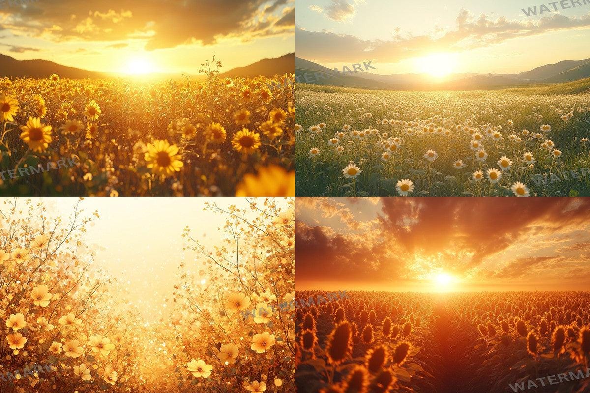 Warm Aesthetic Sunflower Field Glow Backdrops for Photographers  Designers - 00x00px PNGs Commercial Use Allowed