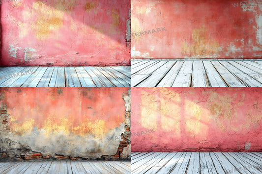Sunrise Coral Wall Backdrops - Rustic Textured Photography Backgrounds - Warm Vintage Wall - Maternity, Wedding Backdrops, Backgrounds