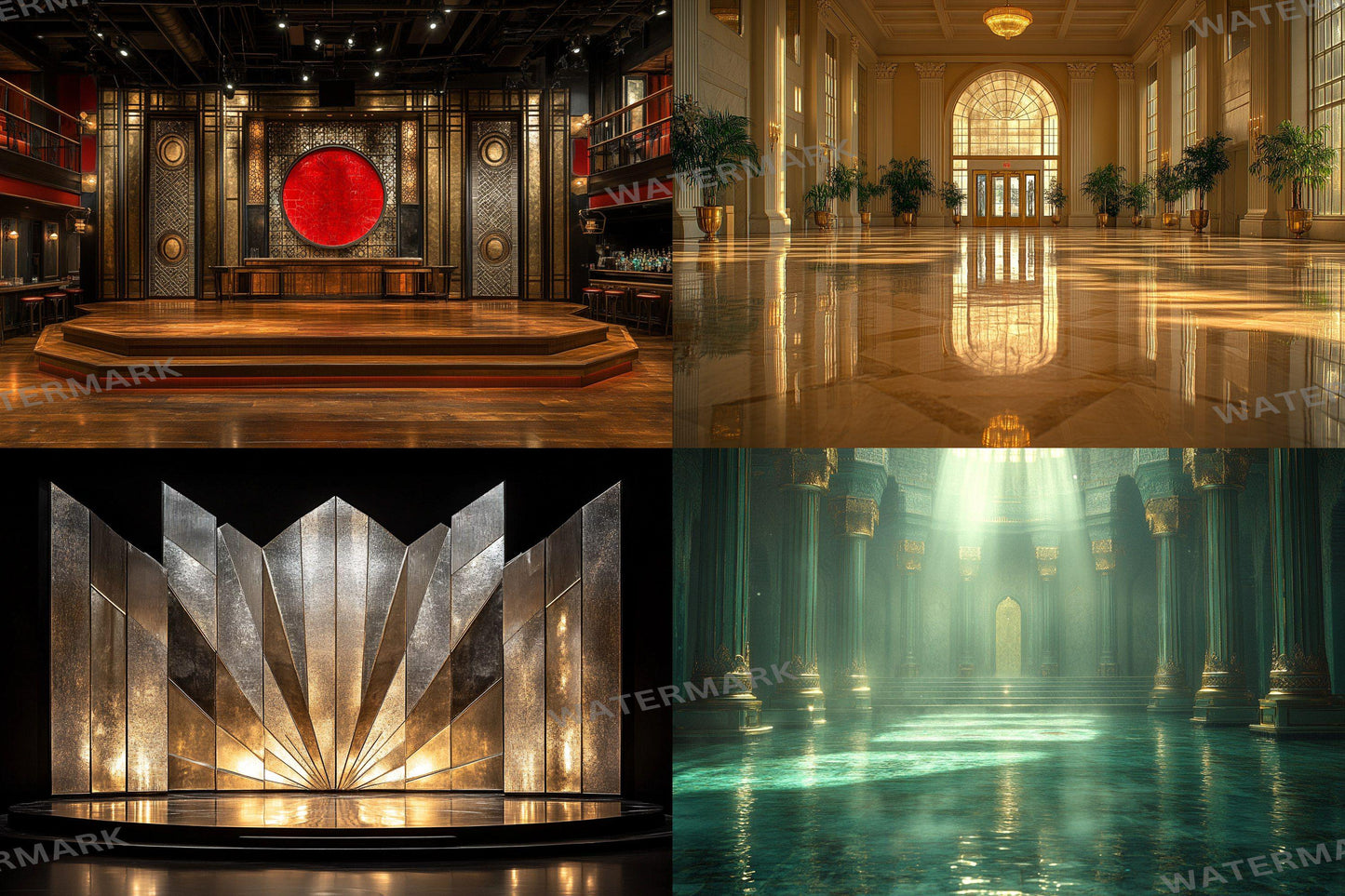 Art Deco Mirror Backdrop: 4PNGs for Vintage Glamour Photography, 19s Style Props, Elegant Reflection Digital Backdrops
