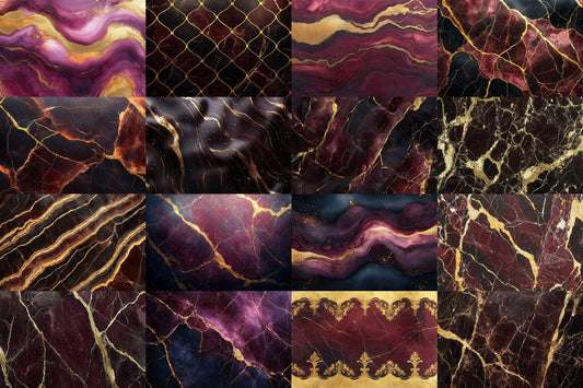 Burgundy Gold Marble Digital Backdrops - Junk Journal & Scrapbook Papers - Abstract Gold Textures - Printable Marble Effect Gold Regal