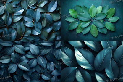 Ficus Leaves Digital Backdrops: 4Green Botanical Nature Textures for Photography & Tropical Art - Leafy Green Textured Backgrounds