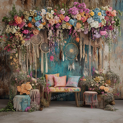 Bohemian Wedding Backdrop with Dreamcatchers | Floral & Macrame Wedding Decor | Boho Chic Ceremony, Reception Backdrops, Maternity Backdrops