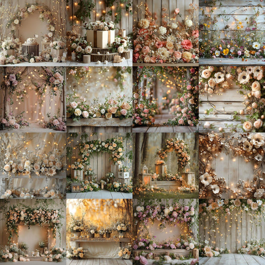Rustic Floral Digital Backdrops for Photoshop Composites & Digital Art - Instant Download Master Overlays, Vintage Floral Backgrounds